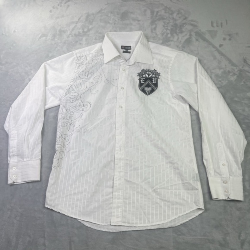 Culture‎ Shirt Mens Extra Large White Big Fleur De Lis Button up FLAW Vintage